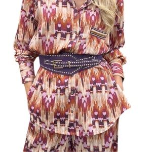 NWT Nekane NKN Wine Purple Gold Studded Stretch Waist Belt One Size